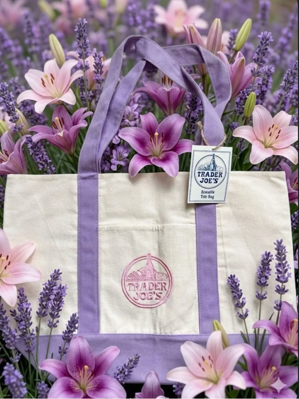 Trader Joe’s LARGE Lavender Canvas Tote Bag - Picture 3 of 3